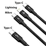 Baseus 1.5 Metre 20W 3in1 Type C, İphone Lightning ve Micro Ultra Hızlı Şarj ve Data Kablosu