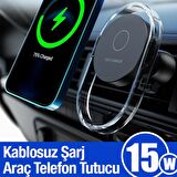 Polham 15W Magsafe Kablosuz Şarjlı Araç İçi Telefon Tutucu, İphone 12, 13 ,14 Serisi Uyumlu Titremez