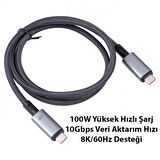 Polham 1MT USB3.2 100W Thunderbolt Type-C to Type-C Şarj, Data ve 8K 60Hz Görüntü Aktarım Kablosu