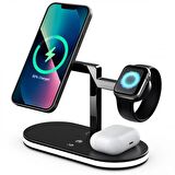 Polham 15W 4in1 Gece Lambalı Magsafe Kablosuz Şarj Standı, İphone, Apple Watch Uyumlu ve Airpods Pro/2 Şarj 