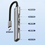 Polham 4in1 Type C Çoğaltıcı Çevirici HUB, 2x USB, 1x Type C ve 1x 3.5MM Girişli Adaptör
