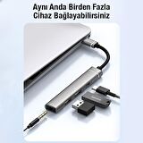Polham 4in1 Type C Çoğaltıcı Çevirici HUB, 2x USB, 1x Type C ve 1x 3.5MM Girişli Adaptör