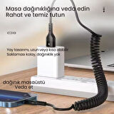 Polham 5A 66W Spiral USB to Type C Şarj ve Data Kablosu,1-1,5 Metre Kısayıp Uzayabilen Elastik Kablo