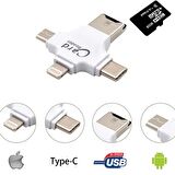 Polham 3in1 Micro, Type-C, İphone Lightning Uyumlu Micro SD Hafıza Kart Okuyucu, Universal Card Reader