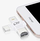 Polham 3in1 Micro, Type-C, İphone Lightning Uyumlu Micro SD Hafıza Kart Okuyucu, Universal Card Reader