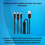 Ttec 100CM 2.1A Süper Hızlı 3in1 USB to Type-C, Lightning, Micro USB Data Şarj Kablosu, Halat Kopmaz