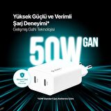 Ttec Gan 50W 2x PD Type C Girişli Süper Hızlı Şarj Aleti, Isı ve Akım Korumalı Şarj Adaptörü Başlığı