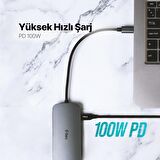 Ttec 8in1 100W Type C Çoğaltıcı Hub, 3x USB, 1x PD Type C, 1x TF/SD, 1x 4K HDMİ, 1x RJ45 Çevirici Adaptör