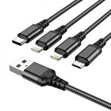 Polham 4in1 1 Metre Type-C, 2x iPhone Lightning, Micro USB Şarj ve Data Kablosu, 2A Halat Kablo