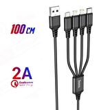 Polham 4in1 1 Metre Type-C, 2x iPhone Lightning, Micro USB Şarj ve Data Kablosu, 2A Halat Kablo