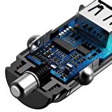 Baseus Süper Hızlı 30W 2 USB Girişli Araç Şarj Başlığı, 12/24V Tüm Çakmaklık Girişlerine Uyumlu Araç Şarjı