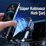 Polham Çift Bobinli 15W Süper Hızlı Araç İçi Havalandırma Girişli Kablosuz Şarjlı Telefon Tutucu
