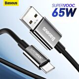 Baseus 1 Metre 65W SuperVooc Flash Hızlı USB to Type C Şarj ve Data Kablosu, Ultra Dayanıklı Halat Kablo