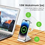 Polham 3in1 15W Katlanilir Telefon, Saat ve Kulaklık için Kablosuz Şarj Aleti, Çift Bobinli Şarj
