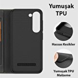Polham Manyetik Samsung Galaxy S23 Plus Uyumlu Kapaklı Kılıf, Kart Bölmeli, Standlı Kılıf, PU Deri