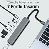 Polham 60W 7in1 Type C To 3x USB, 1x 4K 30Hz HDMİ, 1x TF-SD Kart ve 1x PD Type C Çoğaltıcı Adaptör HUB
