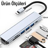 Polham 60W 7in1 Type C To 3x USB, 1x 4K 30Hz HDMİ, 1x TF-SD Kart ve 1x PD Type C Çoğaltıcı Adaptör HUB