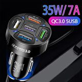 Polham 7A 35W Ultra Hızlı 5x USB Girişli Araç Şarj Başlığı, 12/24V Tüm Girişlere Uyumlu, Isı ve Akım Korumalı Şarj Başlığı