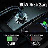 Polham Süper Hızlı Şarj 60W Ultra Hızlı 2x PD Type C Girişli Araç Şarj Başlığı, 12/24V Tüm Girişlere Uyumlu, Isı ve Akım Korumalı Şarj Başlığı