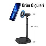 Polham Masaüstü ve Torpido Üstü Magsafeli Telefon Tutucu, Yükseklik Ayarlı 360 Derece Dönebilen Telefon Tututucu