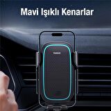 Baseus 15W Kablosuz Şarjlı Havalandırma Bölmesi Araç Telefon Tutucu,Otomatik Kilitli,Mavi Led Işıklı