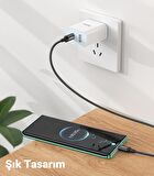 Polham HC Series 1MT 60W Type-C to Type-C Süper Hızlı Şarj ve Data Kablosu, Akım ve Isı Korumalı Halat Kopmaz Kablo