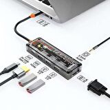 Polham 100W 6in1 Type C Çevirici Çoğaltıcı HUB, 2x USB, 1x HDMİ, 1x VGA, 1x Type C, 1x 3.5MM Çoğaltıcı