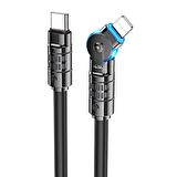 Polham Süper Hızlı Ucu Dönebilen 1.2MT 20W Type-C to iPhone Lightning Şarj Data Kablosu, Ultra Sağlam Kablo