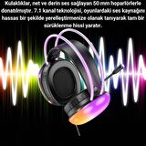 Polham RGB Işıklı 2 Metre USB 7.1 Kablolu Mikrofonlu Oyuncu Kulaklığı, Profesyonel Gaming Kulaklık