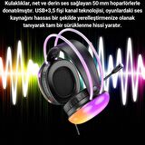 Polham RGB Işıklı 2 Metre USB 7.1 ve 3.5mm Kablolu Mikrofonlu Oyuncu Kulaklığı, Profesyonel Kulaklık