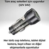 Polham HC 43W 1x Type-C 1x USB Girişli Araç Çakmaklık Hızlı Şarj Aleti, Akım, Voltaj ve Isı Korumalı Araç Şarjı