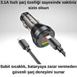 Polham HC 48W 1x Type-C 1x USB Girişli ve 1mt Type-C to İphone Lightning Kablolu Araç Şarjı,Akım,Voltaj,Isı Korumalı