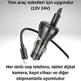 Polham HC 48W 1x Type-C 1x USB Girişli ve 1mt Type-C to İphone Lightning Kablolu Araç Şarjı,Akım,Voltaj,Isı Korumalı