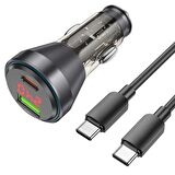 Polham HC 48W 1x Type-C 1x USB Girişli ve 1mt Type-C Kablolu Araç Şarjı,Akım,Voltaj,Isı Korumalı