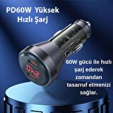 Polham HC 60W 2x Type-C Girişli Araç Çakmaklık Hızlı Şarj Aleti, Akım, Voltaj ve Isı Korumalı Araç Şarjı