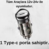 Polham HC 30W 1x Type-C Girişli Araç Çakmaklık Hızlı Şarj Başlığı, Akım, Voltaj, Isı Korumalı