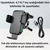 Polham Süper Hızlı 15W Kablosuz Şarjlı Araç İçi Telefon Tutucu, Düşmez, Titremez, Stabil Telefon Tutucu
