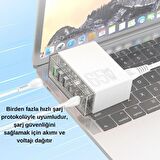 Polham HC Mega Hızlı 65W 3x USB, 3x PD Type C Girişli Çoklu Şarj Aleti, 1.2metre Güç Kablolu Başlık