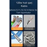 Polham 1MT 6A 120W Süper Hızlı Dayanıklı USB to İphone Lightning Şarj ve Data Kablosu, Akım Voltaj Korumalı