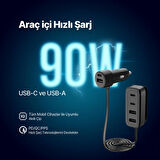 Ttec 90W Süper Hızlı 6in1 Araç Şarj Cihazı, 3x USB / 3x Type C Girişli Akım ve Isı Korumalı Araç Şarjı