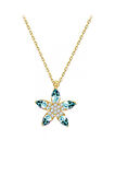 Aqua Marine Taşlı Altın Nergis Çiçeği Kolye