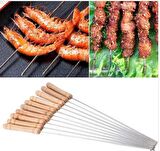 10 Adet Ahşap Saplı Metal Çöp ŞİŞ Kanat Şişi Kuşbaşı Şişi Sebze Biber Şişi Mangal Şişi 30 cm