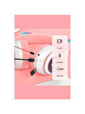 Karler STN-28 Mikrofonlu LED Işıklı Kulak Üstü Kedi Bluetooth Kulaklık (Pembe)