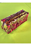 Premium Pullu Renkli Çanta Okul Kalemlik Makyaj Çantası Fermuarlı Plaj El Çantası 20x9x6 cm Pembe