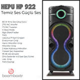 HEPU Hp 922 Taşınabilir Şarjlı Rgb Bluetooth Hoparlör 2*10 İnc Woofer 80 W Rms Karaoke