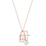 Zirkon Taşlı Pırlanta Montür Rose Altın Kaplama Anahtarlı Kilit V Harfi Gümüş Kolye