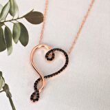 Zirkon Taşlı Pırlanta Montür Kalp Desenli Rose Kaplama Gümüş Kolye