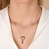 Zirkon Taşlı Pırlanta Montür Kalp Desenli Rose Kaplama Gümüş Kolye