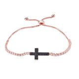 Zirkon Taşlı Pırlanta Montür Asansörlü Alttan Ayarlı Siyah Taşlı Su Yolu Haç Gümüş Bileklik