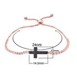 Zirkon Taşlı Pırlanta Montür Asansörlü Alttan Ayarlı Siyah Taşlı Su Yolu Haç Gümüş Bileklik